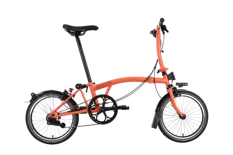 Brompton C Line Low Bar 6 Speed Bike with mudguards in Fire Coral-1